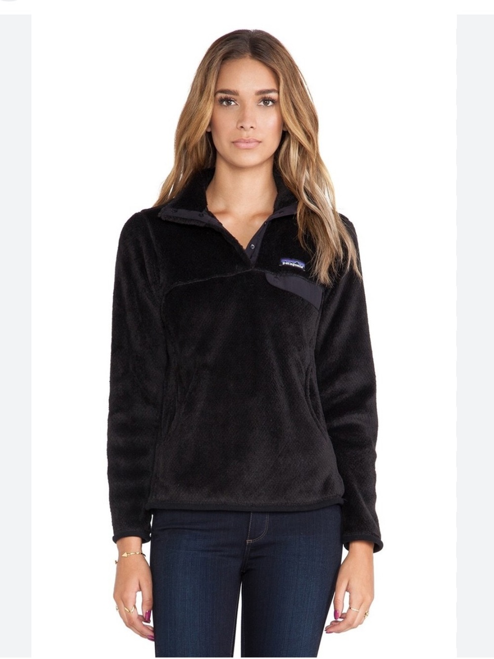 Women’s Patagonia Re-Tool Snap-T Fleece Pullover Size Medium Black With Polartec